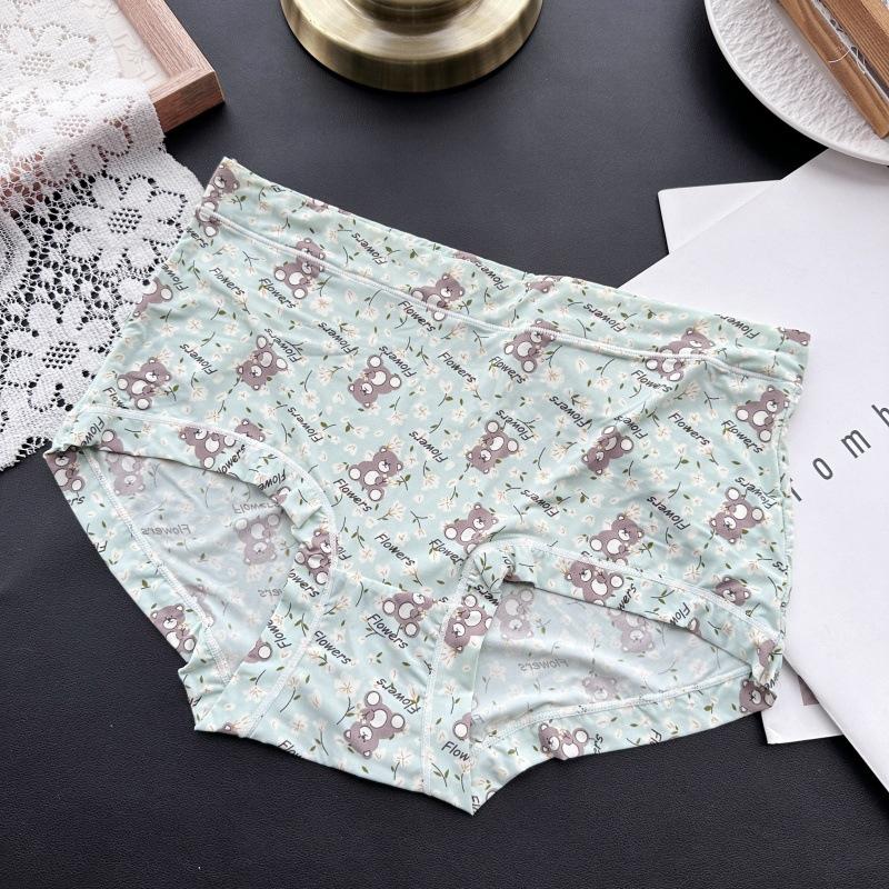 Plus Size Ladies Spring and Summer Lovely Printed Ice Silk High Waist Underwear