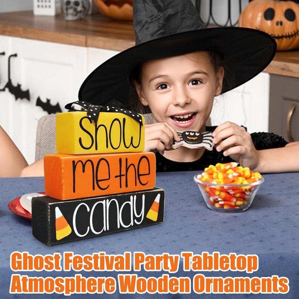 Halloween Candy Display Wooden Block Signs Tiered Tray Decorations Table Decor Home Tiered Tray Decorations For Den Cabinet