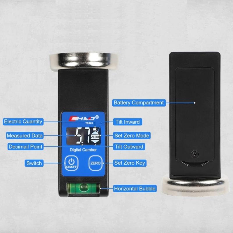 Digitaler Sturz- und Spureinstellwerkzeug Magnetische Basis Präzisions-LCD-Display Radspurwerkzeug Universelles Nachlauf- und Sturzmessgerät