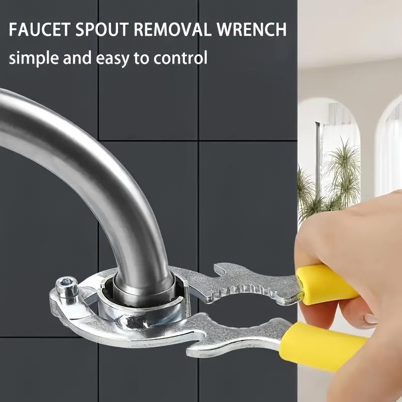 1pc Multifunctional Faucet Wrench with Yellow Rubber Grips - Kitchen & Bathroom Sink Aerator and Filter Removal Tool, Durable Metal Construction