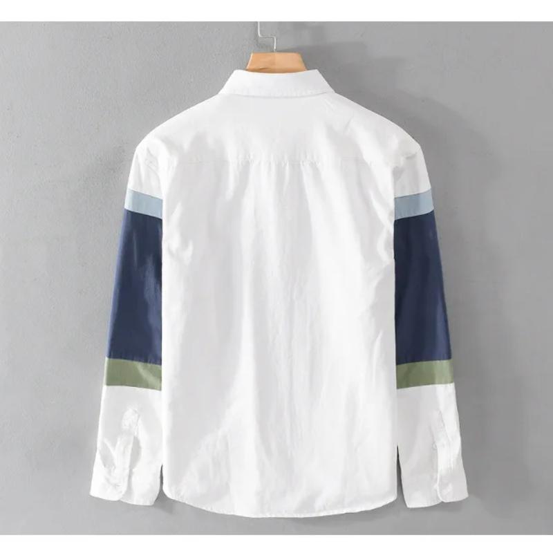 2024 New Fashion White Shirt Men Streetwear Youth Casual Long Sleeve Pure Cotton Shirt Stitching Design Men Tops Spring Loose Shirt