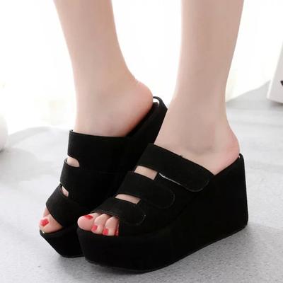 Women Platform Slippers Super High Heel Black Fish Mouth Open Toe Wedges Fashion Shoes Women Non-slip Casual Slides Zapatos