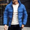 Men Coat Stand Collar Long Sleeve Full Zipper Closure Quilted Jacket Solid Color Thickened Loose Fit Puffer Coat with Side Pockets