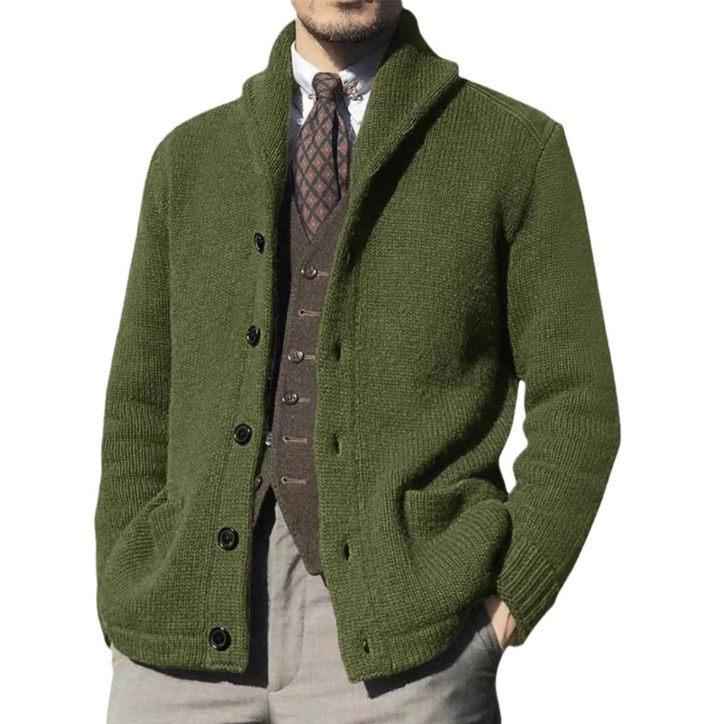 Herren Klassischer Strick-Cardigan mit Knopfleiste in Schwarz, Braun, Hellgrau, Marineblau und Armeegrün