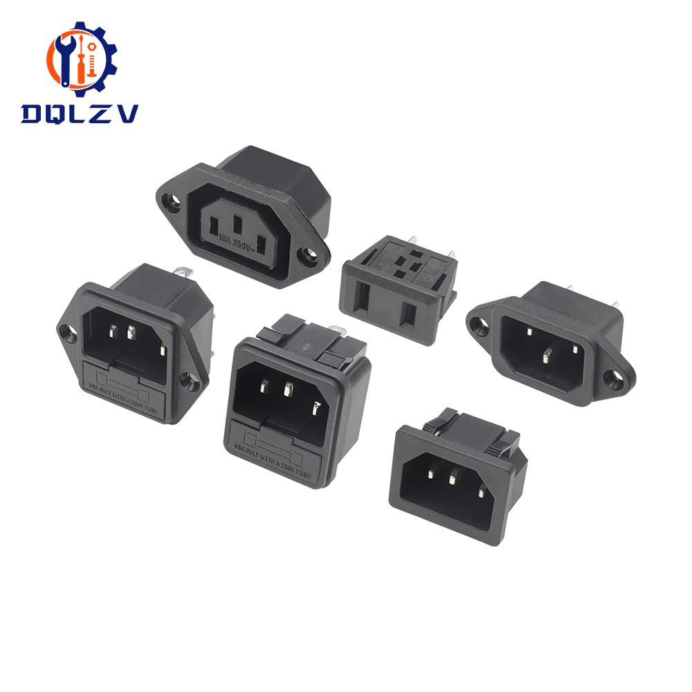 Inlet Plug Pin Connector 3 Pin IEC320 C14 Electrical Socket LED 250V Rocker Switch Brass 10A Fuse Computer Mount Accessories