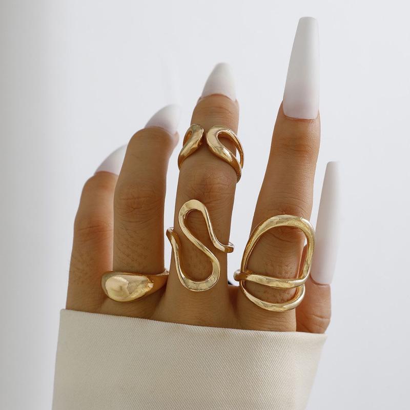 Wrinkled Glossy Liquid Lava Curved Ring Set for Women золотой