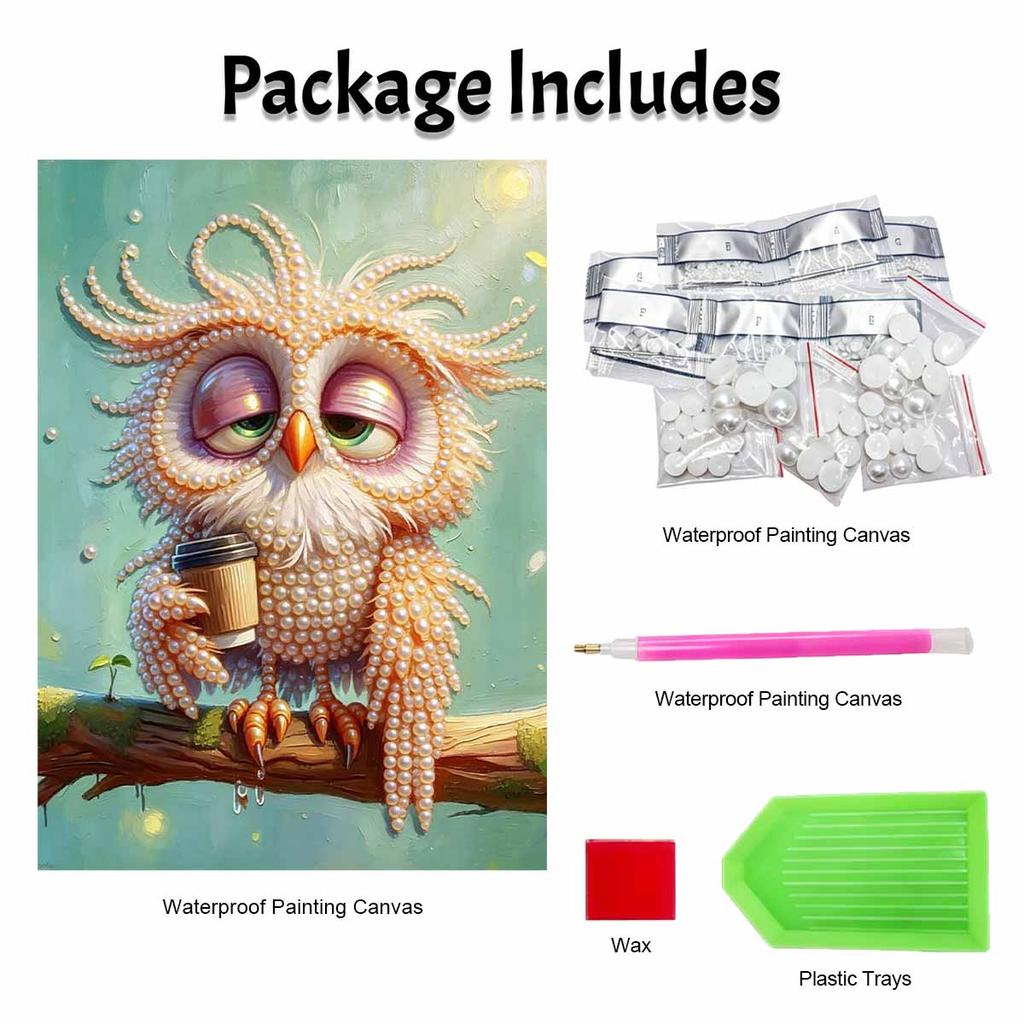 DIY Pearl Painting Canvas Owl Design Shiny 3D Bead Art Kit Creative Leisure Craft for Living Room Wall Decor
