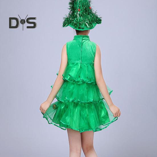 Children Christmas Dress Multi Pendant Decor Scattered Cake Hem Sleeveless Stand Collar A-line Cosplay Stage Show Performance Mini Dress