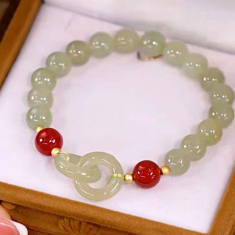 Trendy Seamless Interlocking Hetian Jade & Red Agate Bracelet - Elegant Gift for Friend