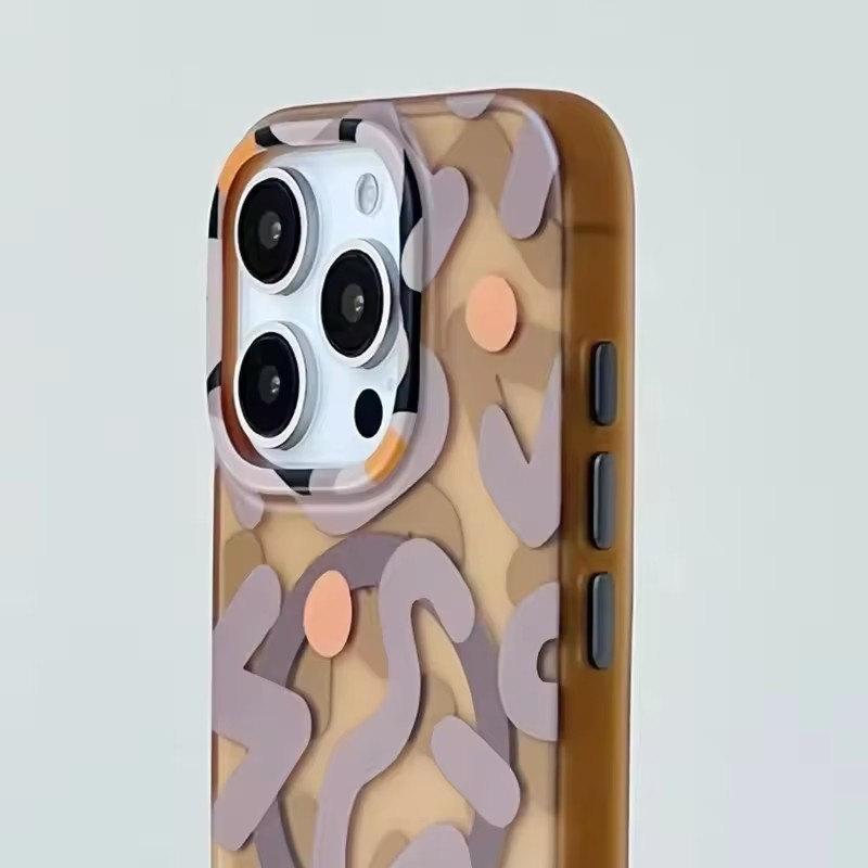 Geometric Graffiti MagSafe Phone Case For iPhone 16 12 13 14 15 Pro Max 16 Plus Magnetic Wireless Charging Hard Shockproof Cover