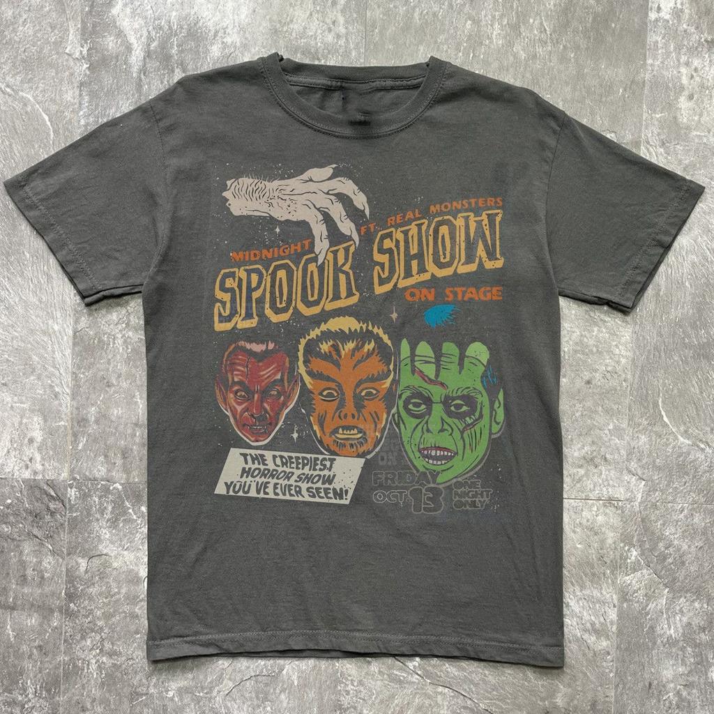 Vintage Spook Show Monster Graphic Unisex Charcoal Tee Halloween gift S-5XL