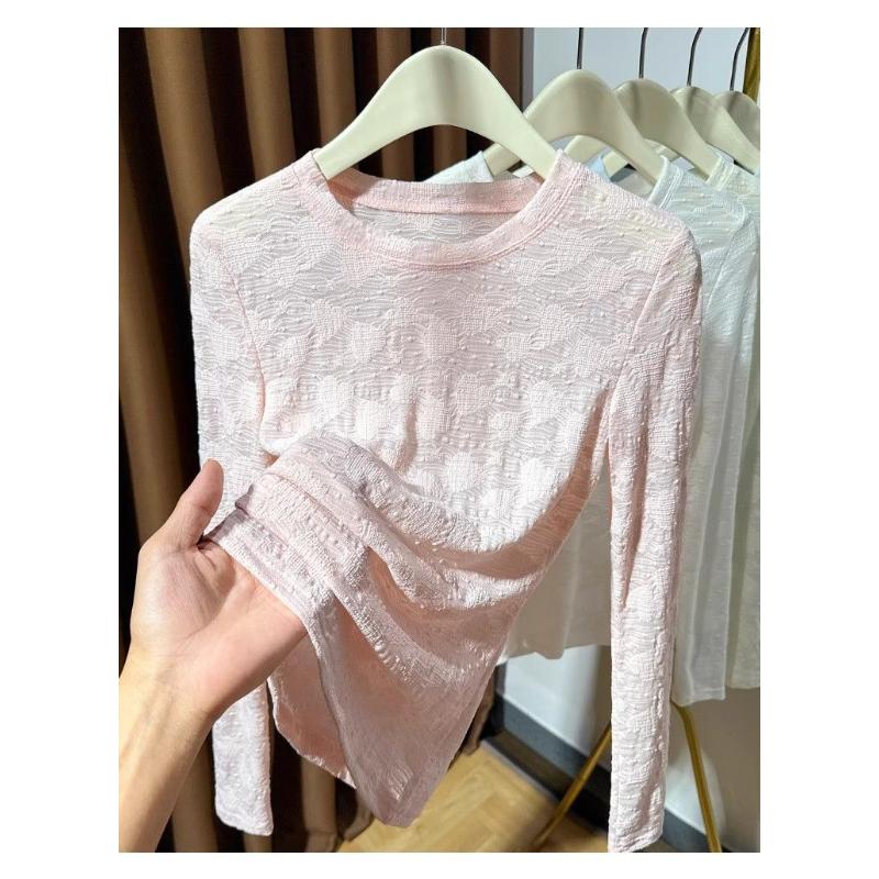 Nowa Okrągły Dekolt Długi Rękaw T-shirt Damski Chiński Styl Jesień i Zima Nowy Wyszczuplający Top Bazowy