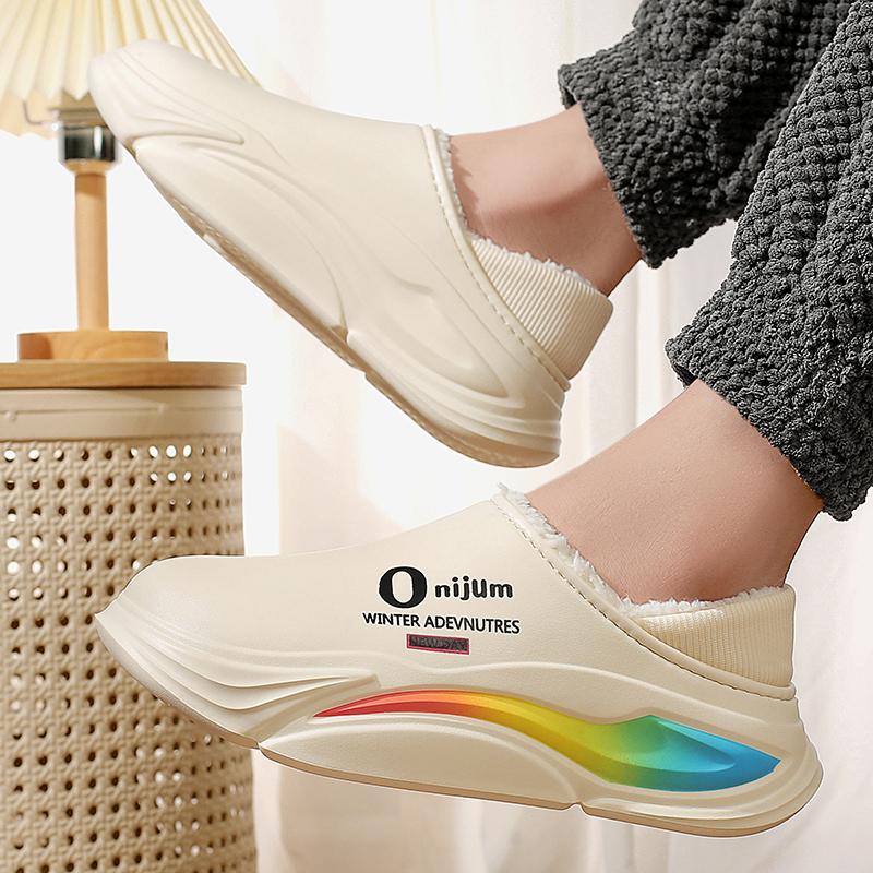 Men's Shoes Winter Warm Shoes Plush Lining Indoor Cotton Slippers Concise Platform Outdoor Kitchen Shoes House Waterproof Slippers