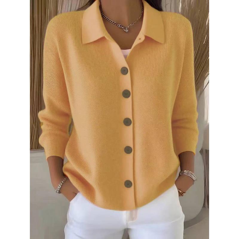 Damen S Gestrickter Knopf-Cardigan Pullover Mantel Einfarbige Langarm Freizeit