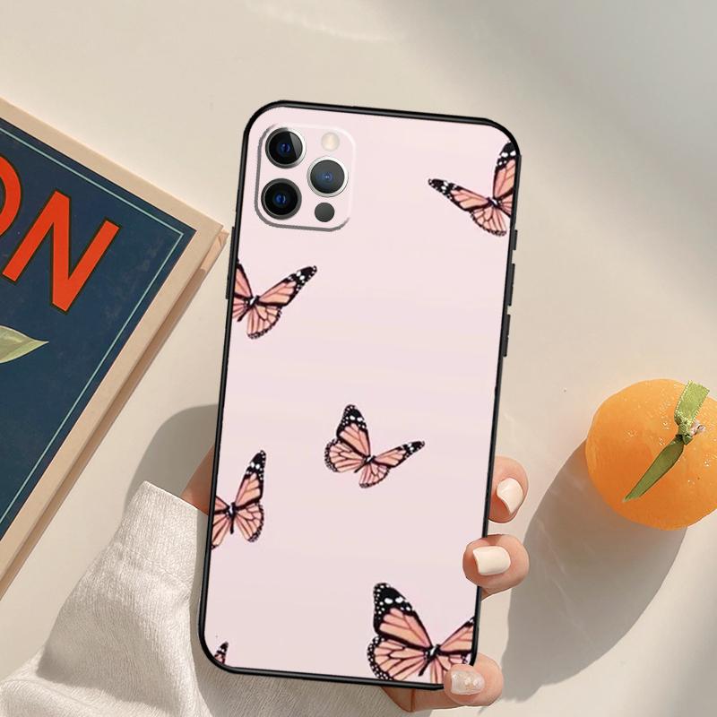Cute Aesthetic Butterfly Funda Case For iPhone 16 15 14 Pro Max 11 12 13 Pro Max Mini XR 16 15 Plus 16e Phone Cover