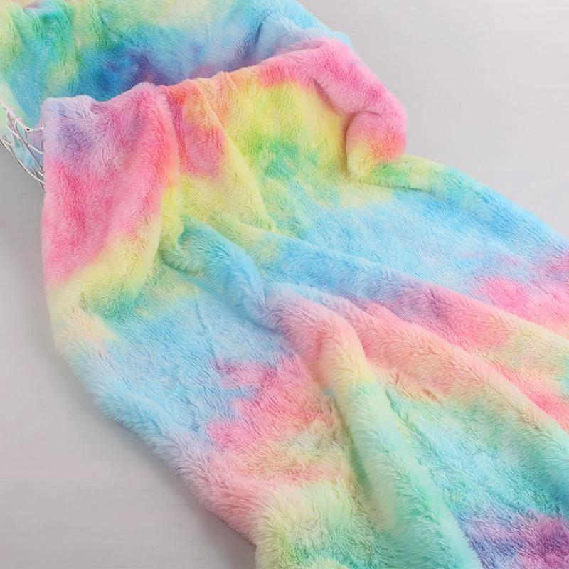 0,5/1/2 yardu Gradientová Tie Dye látka z umělé kožešiny Imitace králičího plyše pro šití zimních kabátů, šálů, DIY oblečení