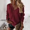 Suéter de Punto de Manga Larga Suelto de Otoño e Invierno con Cuello en V Fino Talla Grande para Mujer Color Sólido Suéteres Tops Casual Cálido Ropa de Punto para Mujer 24773