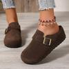 Women's Platform Closed-Toe Mules, Buckle Detail Slip-On Slides, Backless Loafers with Arch Support
