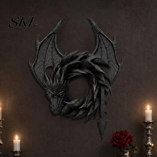 Small Decorative Wreath 3D Creative Dragon Ornament, Realistic Detailed Round Shaped Decor, Holiday Stylish Desktop Ornament for Home Indoor,