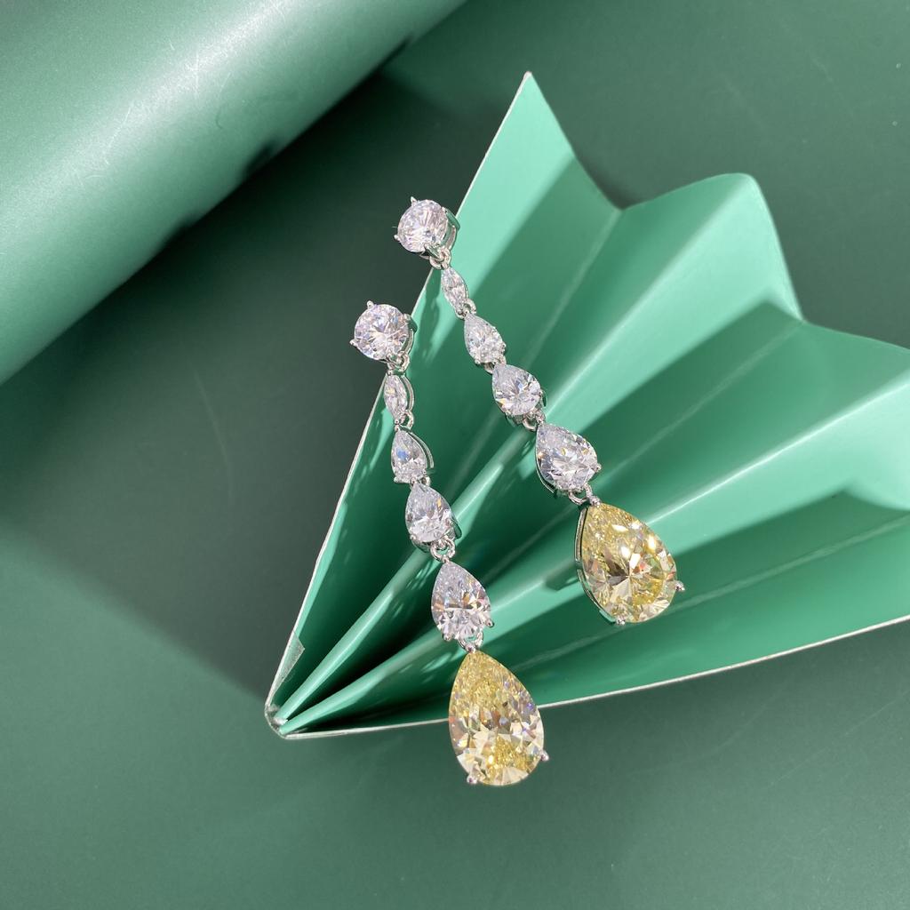 Gica Gema Luxury 100% 925 Sterling Silver 9*13 MM AAAAA Zircons Gemstone Party Long Drop Dangle Earrings For Women Fine Jewelry