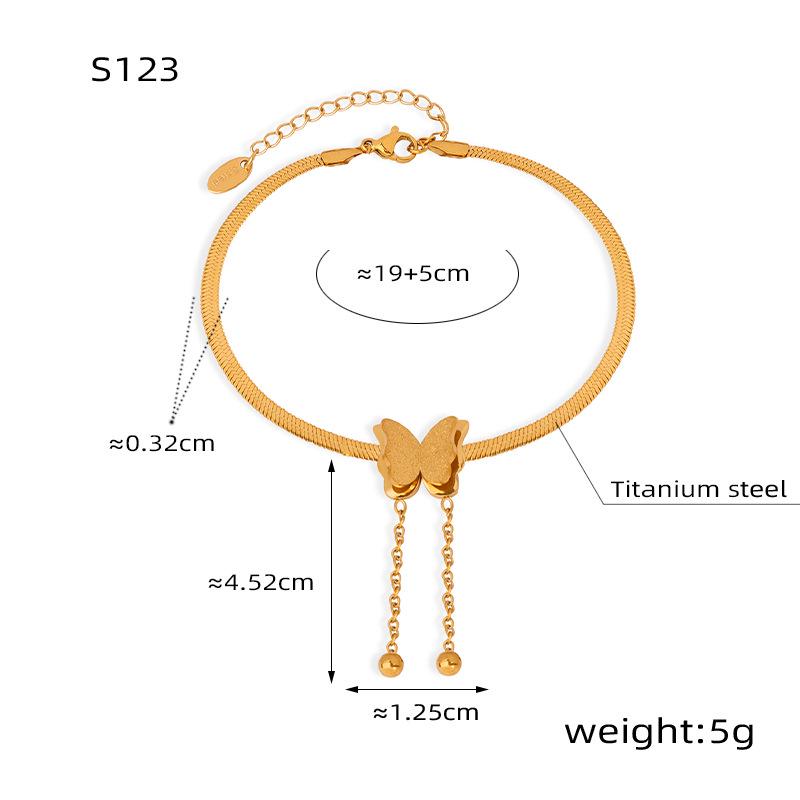 Korean Geometric Elegant Frosted Butterfly Tassel Titanium Anklet