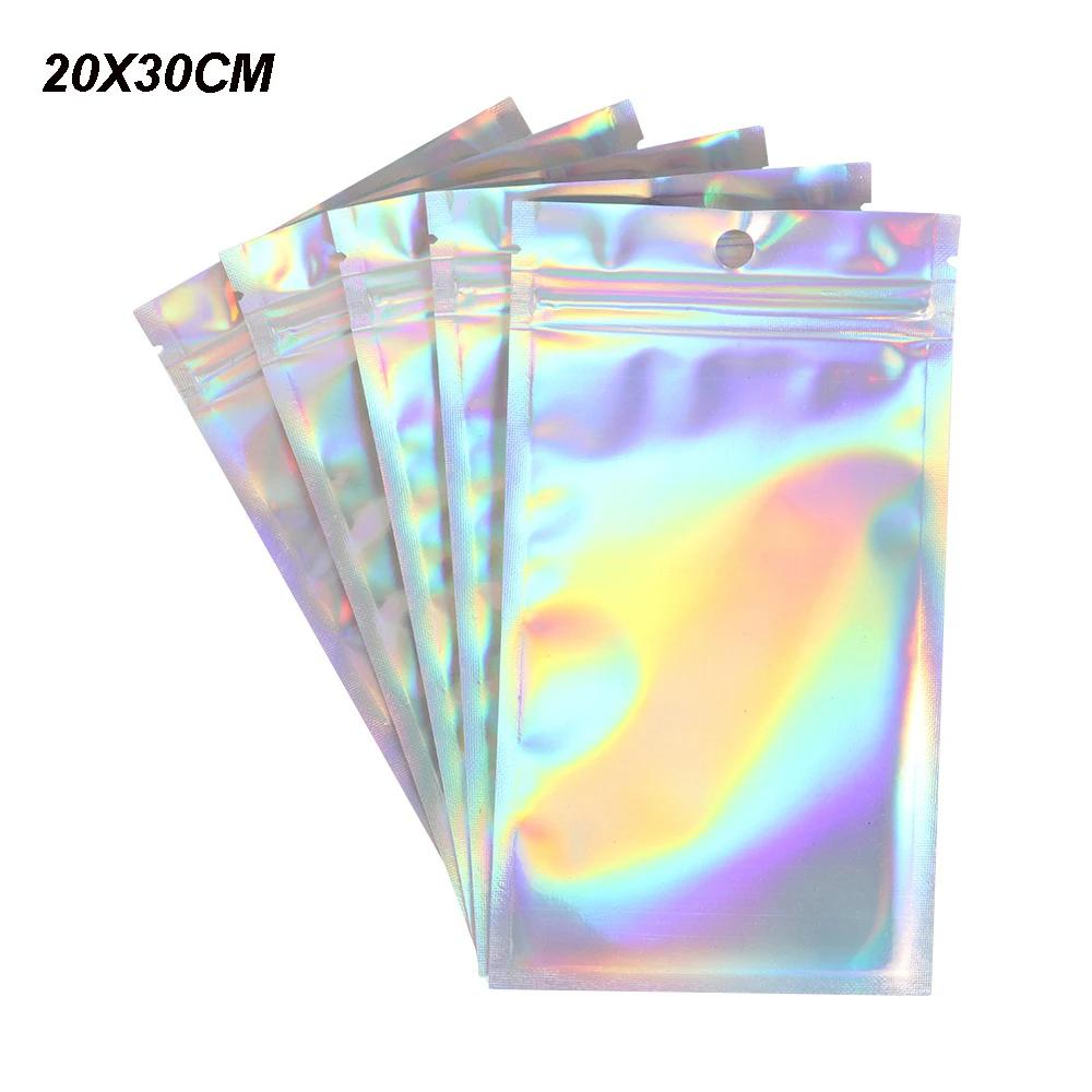 20 Pcs Zip Bags Aluminum Foil Hologram Food Mylar Pouch Small Water Proof Zipper Reclosable Pouches Plastic Self Seal Bag
