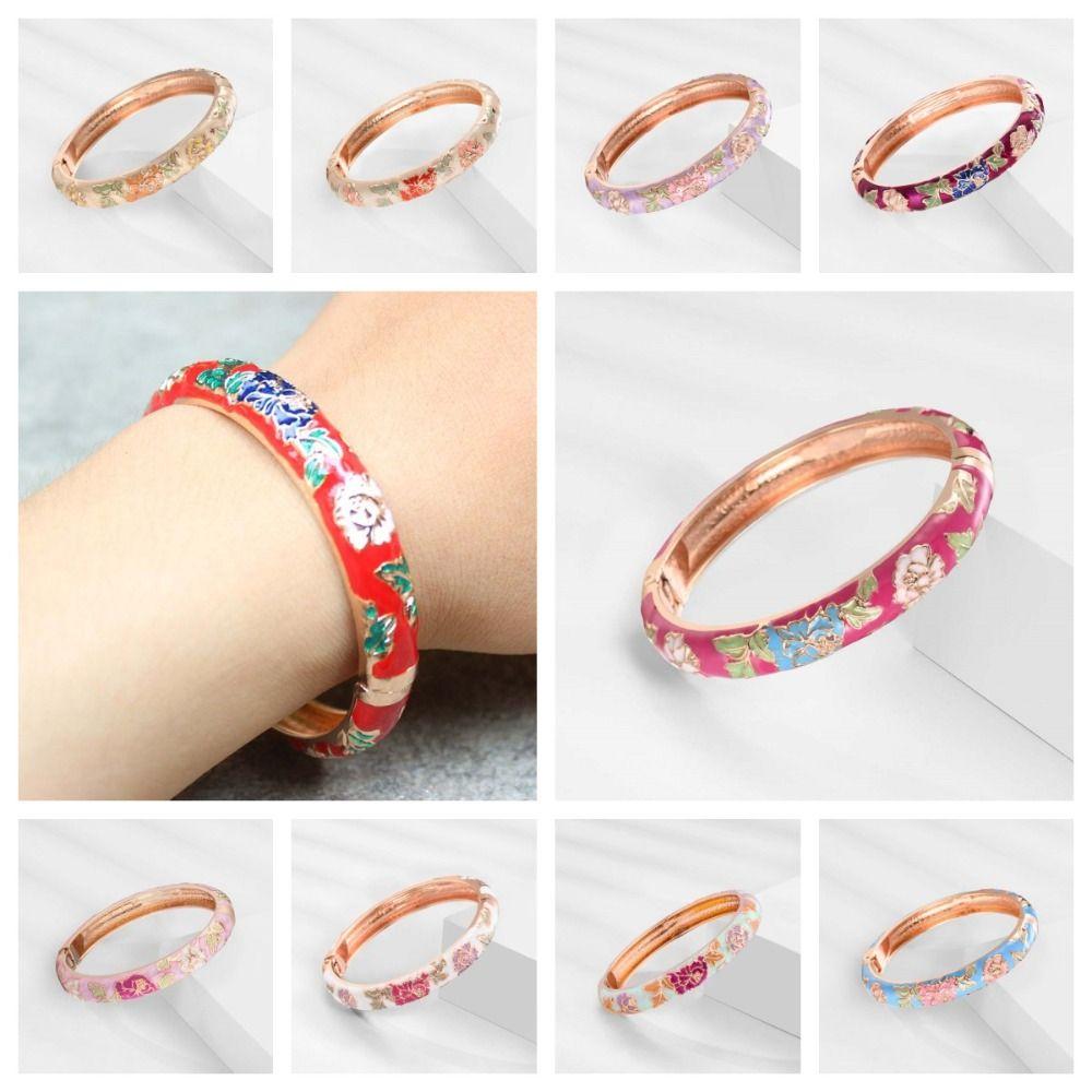 Traditional Filigree Enamel Bangle Hanfu Accessories Hollow Out Peony Bracelet Versatile