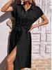 2024 Women's Fashionable Shirt Collar Waist-Cinching Dress with Waistband