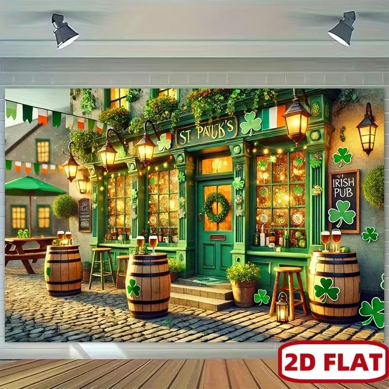2D Vintage Irish Pub Street Backdrop for St. Patrick's Day Live & Party