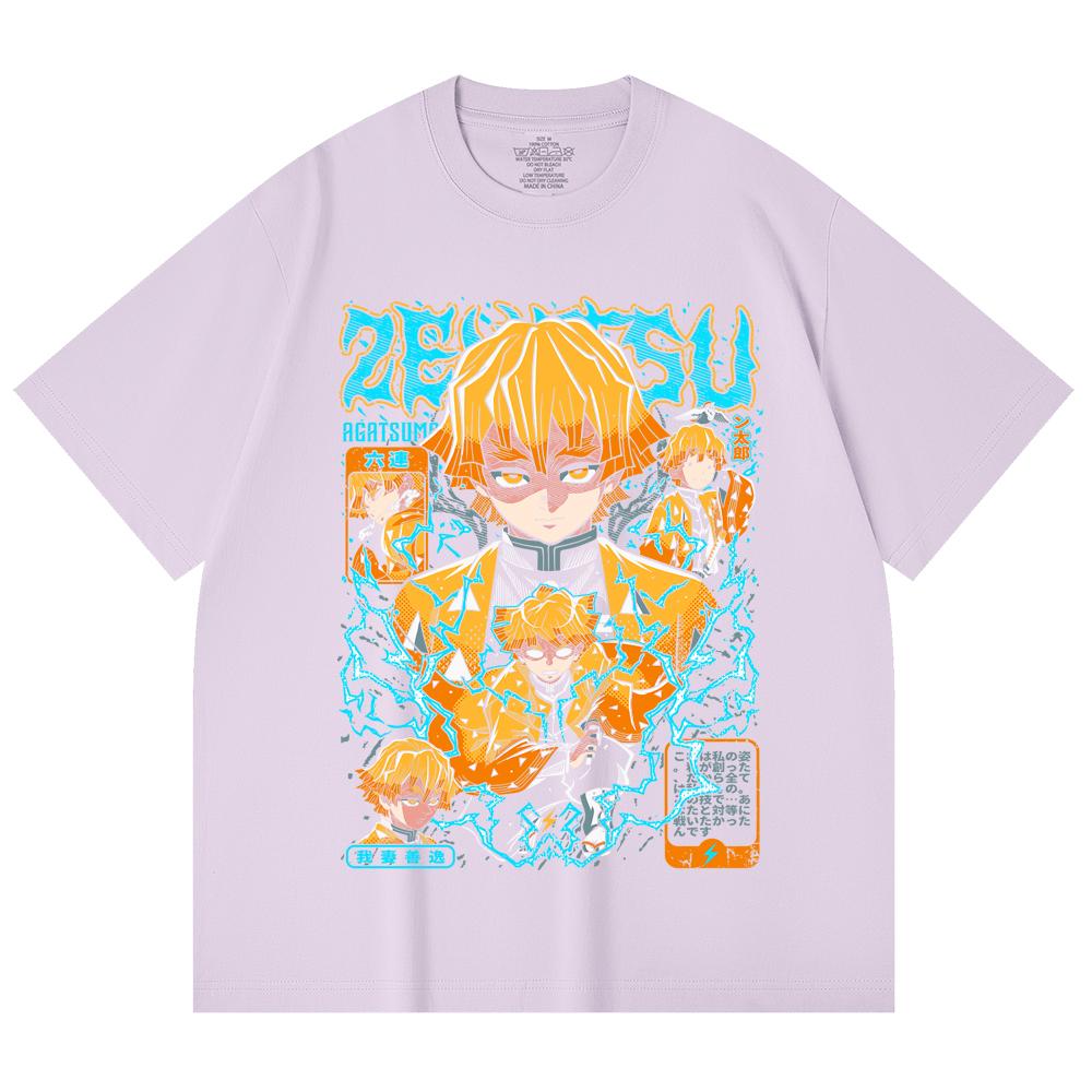 230 Gsm 100% Cotton Demon Slayer V100 Zenitsu Print Unisex Heavy Cotton T Shirt