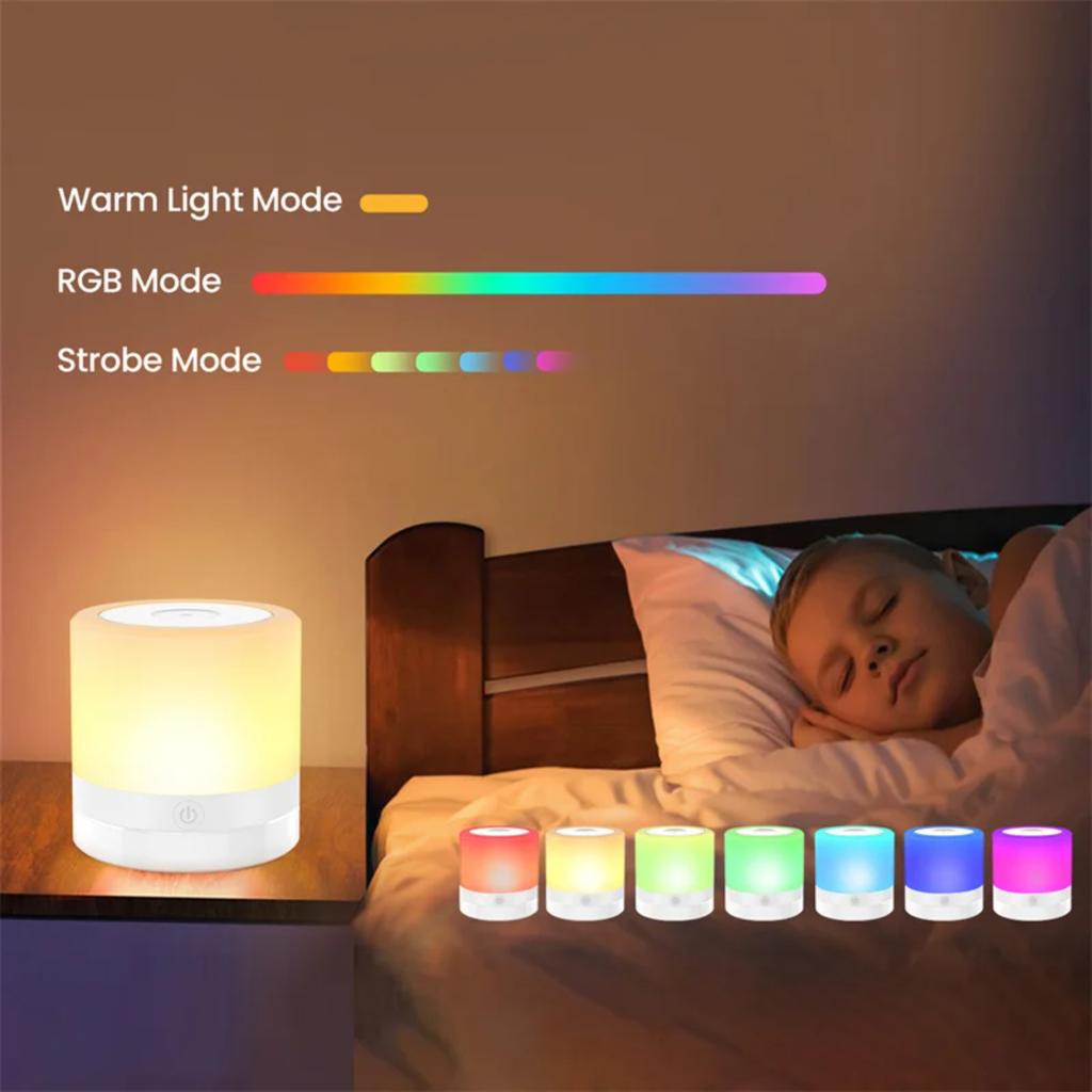 New LED Night Light Touch Light Sensor Control Portable USB Powered Color Changing Atmosphere Lamp  Bedside Bedroom Living Room