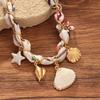Silk Scarf Wrapped Chain with Starfish, Shell, Conch, and Mushroom Pendants Seaside Necklace