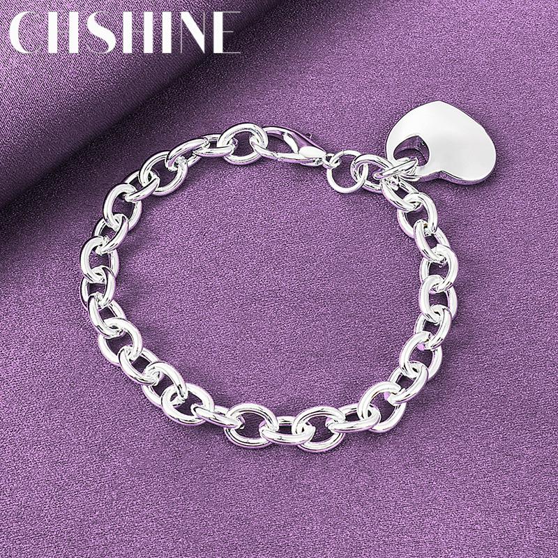

CHSHINE 925 Sterling Silver Solid Heart Bracelet For Women Men Fashion Charm High Quality Jewelry 20cm