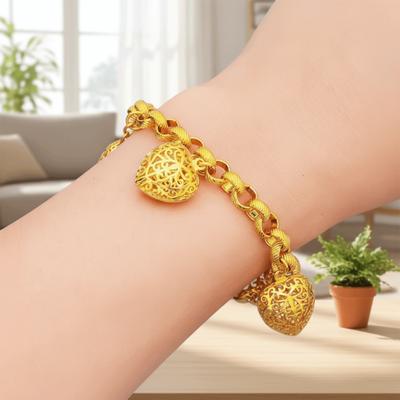 O Chain Gold Plated Heart Bracelet Elegant Charm Bangle Pendant Hollow Bracelet  Anniversary