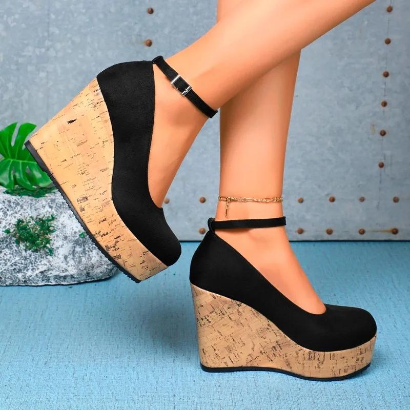 Fashion Women Hot Sale Plus Size Solid Platform Heels Women's Shoes 2024 New Buckle Strap Women's High Heels Fashion Shallow Dress Pumps