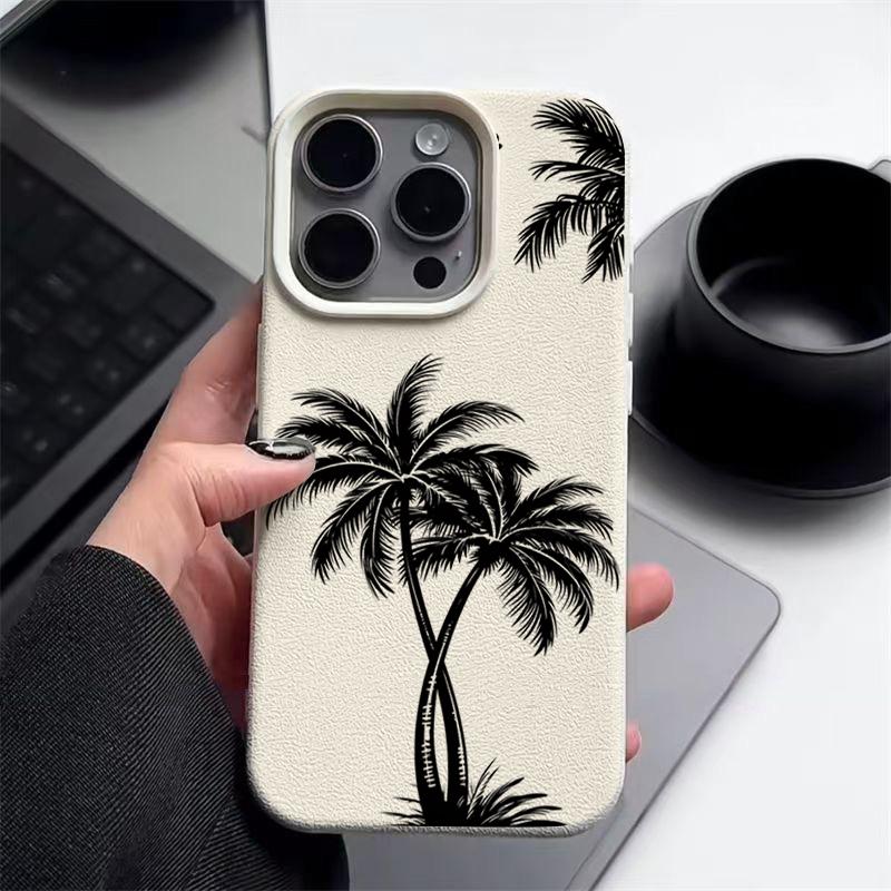 

Для iPhone 16 Pro Max 16E 15 14 Pro 13 12 11 Чехол для телефона Рисунок кокосовой пальмы Тонкий Мягкий ТПУ Противоударный Матовый Чехол-бампер iPhone 11 белый/бежевый