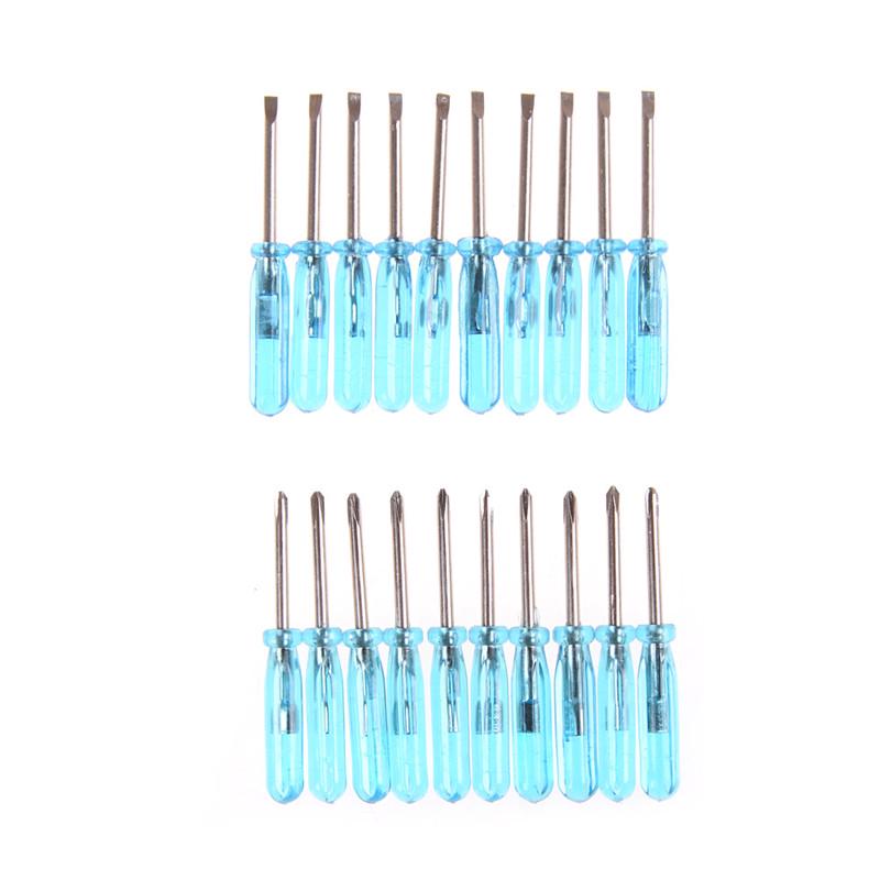 10Pcs Plastic Handle Stubby Mini Pocket Cross Flathead Screwdriver Tool