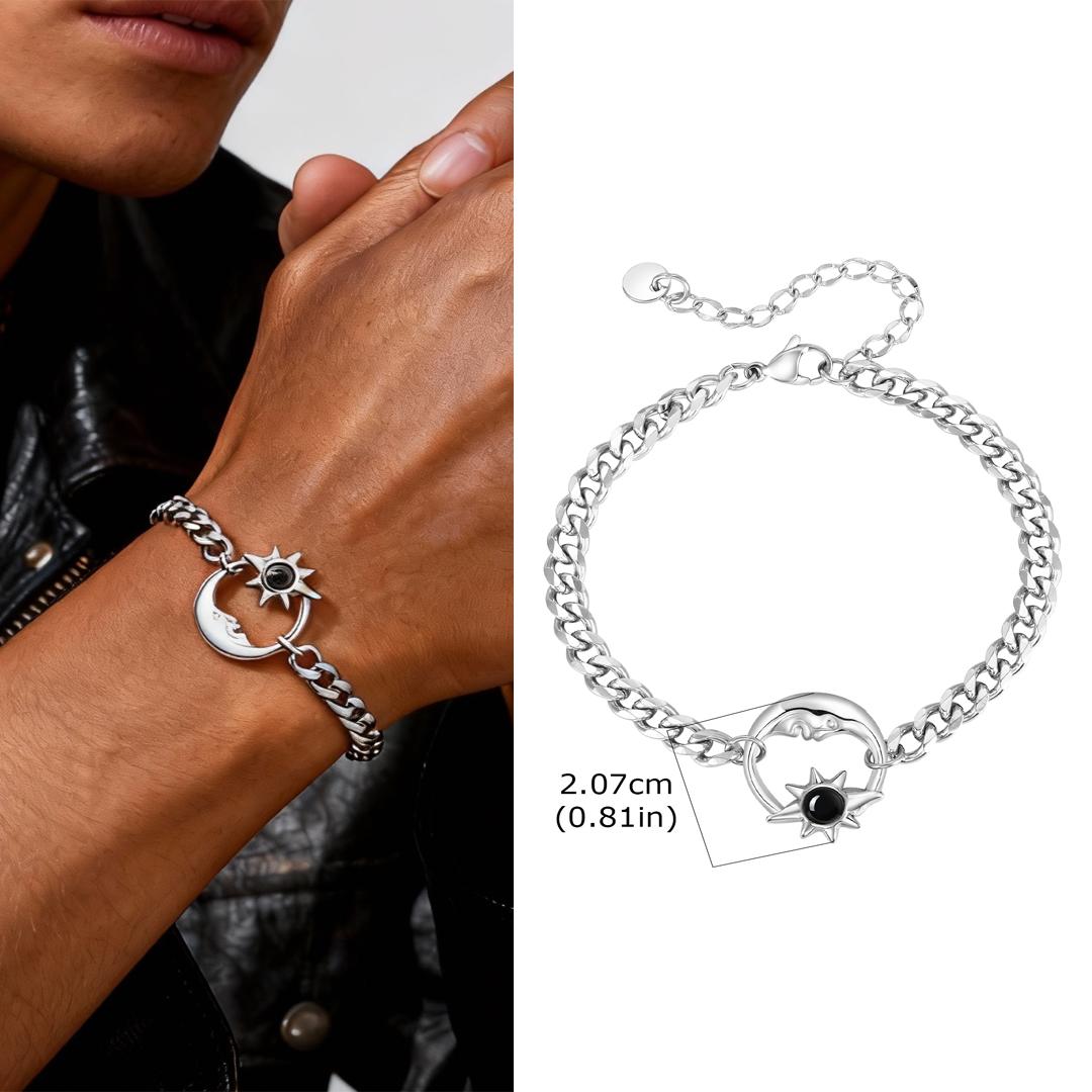 

Trendy Classic Moon Sun Charm Bracelet for Men Boys, Adjustable Stainless Steel Chain Wristband, Fashion Jewelry Gifts Party