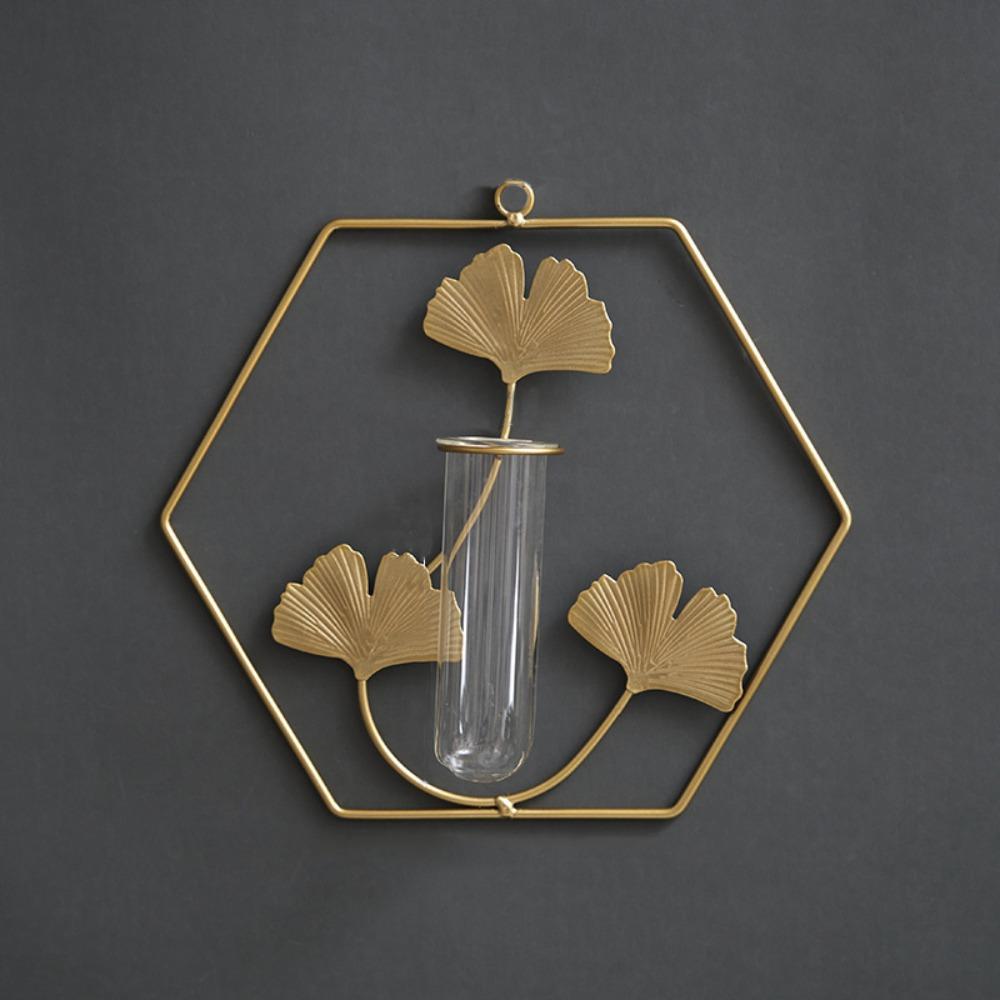 Test Tube Iron Ginkgo Wall Hanging Vase Flower Storage Rack Hanging Planter  Home/Office Decor