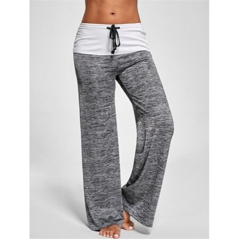 Hot Dames Kleurblok Wijde Pijpen Yoga Broek Midden Taille Losse Lange Broek Hofbroek Dames Sportbroek Trekkoordbroek