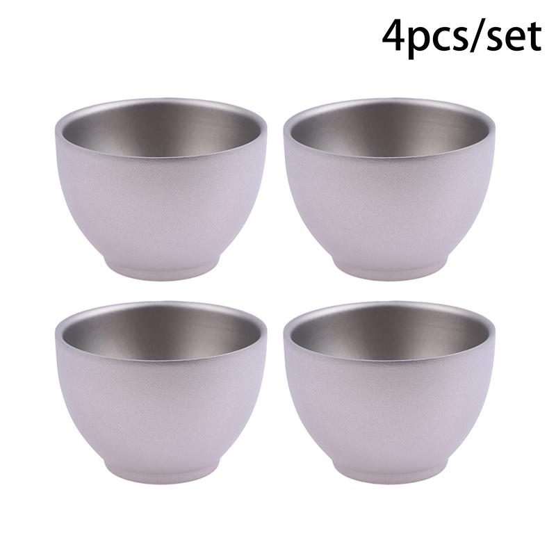 1/4Pcs Double-Layer Small Tea Cups Pure Titanium Outdoor Portable Traveling Picnic Cookware Single-Person Tea Cup Hiking Tea Cup