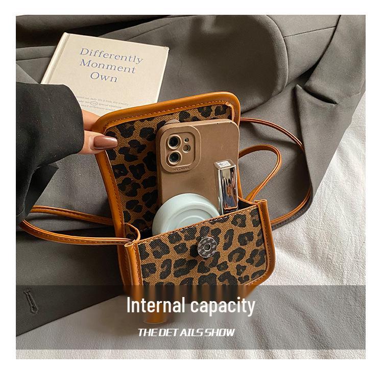 Korean Style Leopard Print Mini Shoulder Bag with Bow - Cute Crossbody for Girls 2025