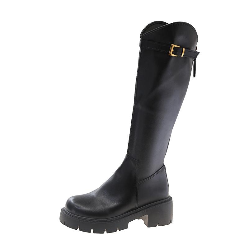 But Knee Boots Women's 2025 Autumn and Winter New Versatile Thick-soled V-mouth Women's Boots Thick Heel Belt Buckle Small Tall Tube