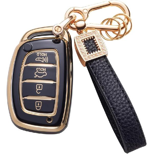 for Toyota Key Fob Cover with Leather Lanyard, Car Key Fob Case Compatible with 2018- Camry RAV4 Highlander Avalon C-HR Prius Corolla GT86 Smart Key