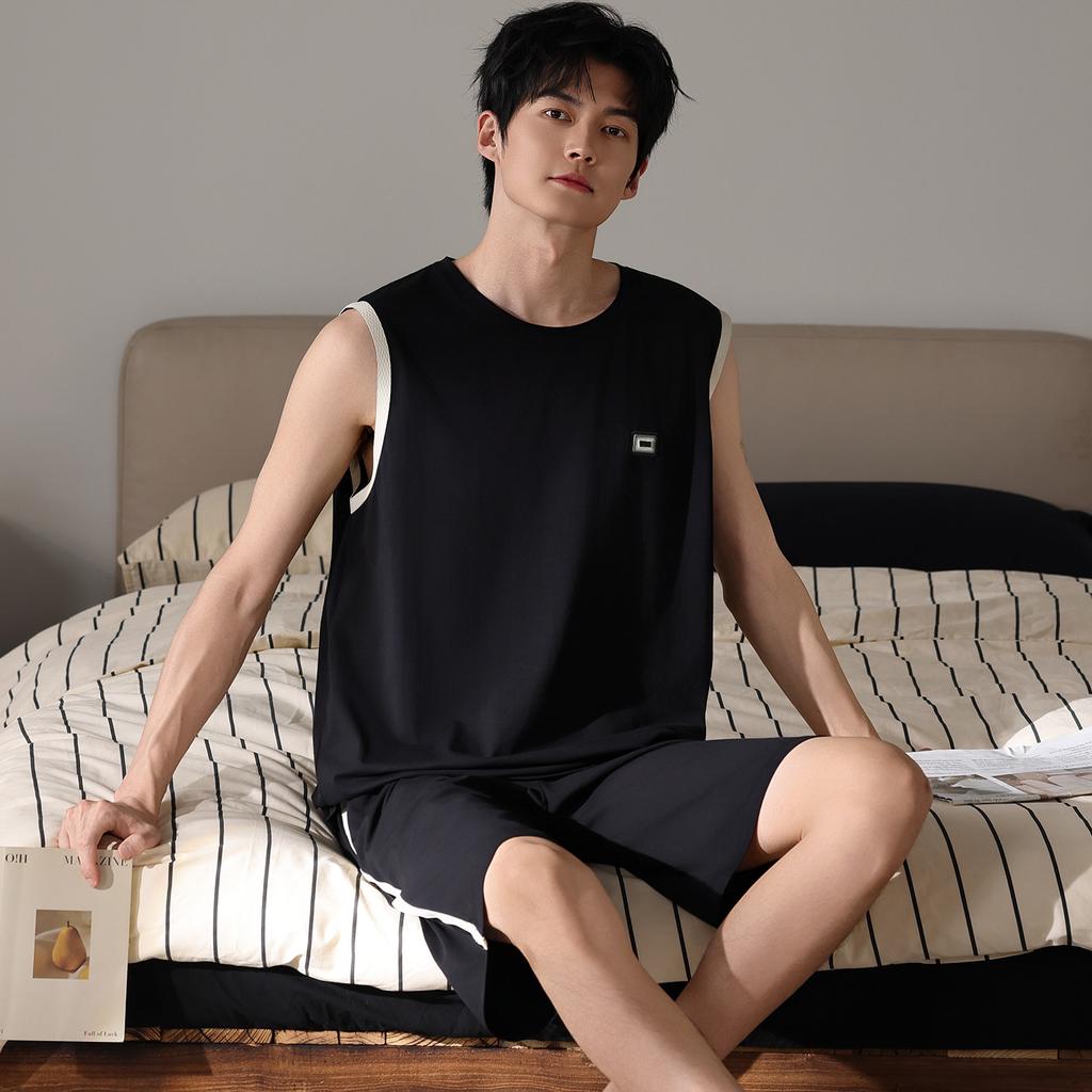 Pure cotton men's pajamas sleeveless vest men's suit 1011 summer new loungewear can be worn outside 100% cotton