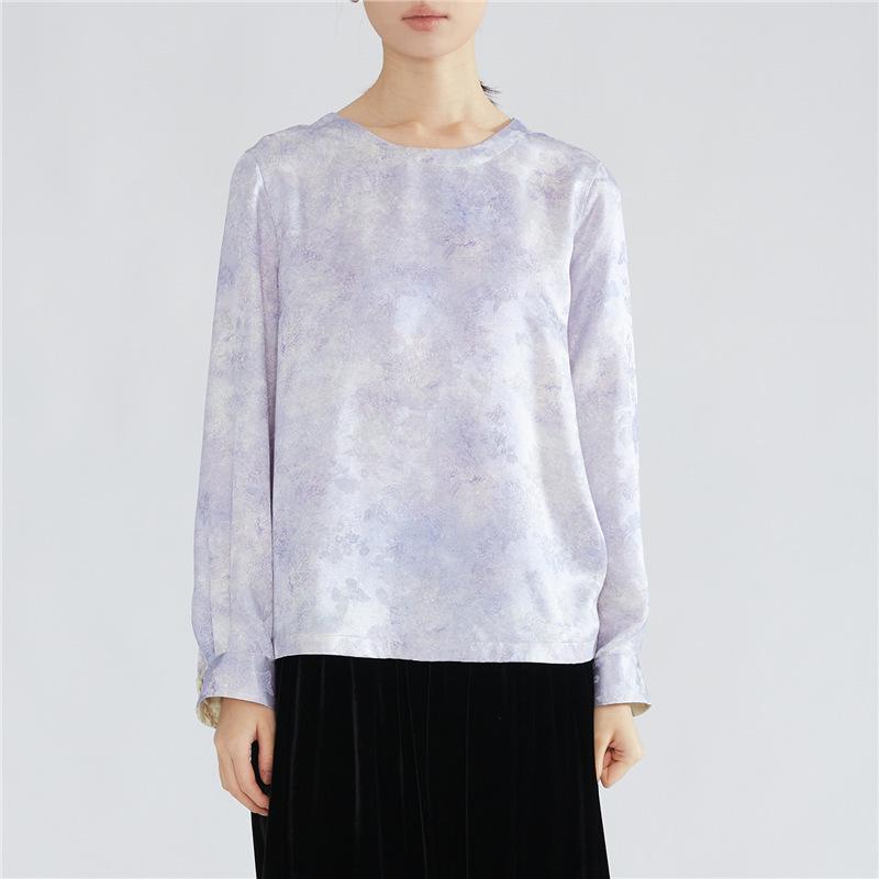 

Women s New Silk Shirt: Double-Sided Gradient, 23 Momme Plant-Dyed Mulberry Silk Jacquard Top XXL