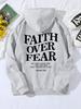 Casual Women's Hoodies Faith Over Fear Letter Printing Sweatshirts Fleece Warm Comfortable Pocket Pullovers Autumn Streetwear