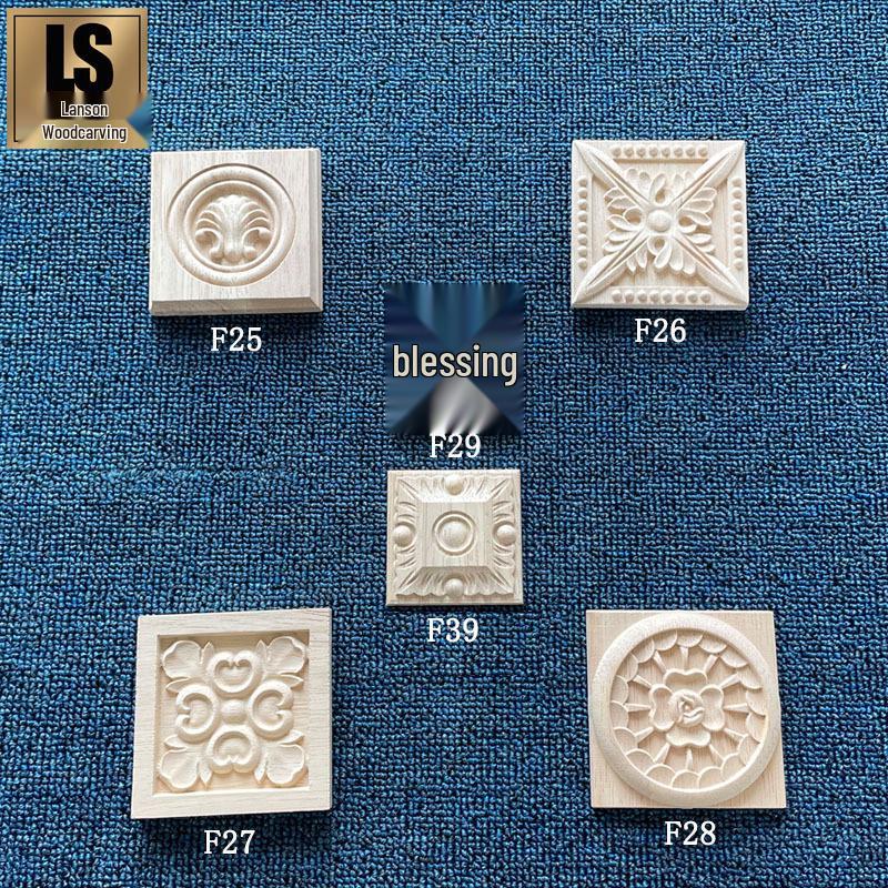 Modern Simple Solid Wood Carved Floral Column Head F39 Design 4cm