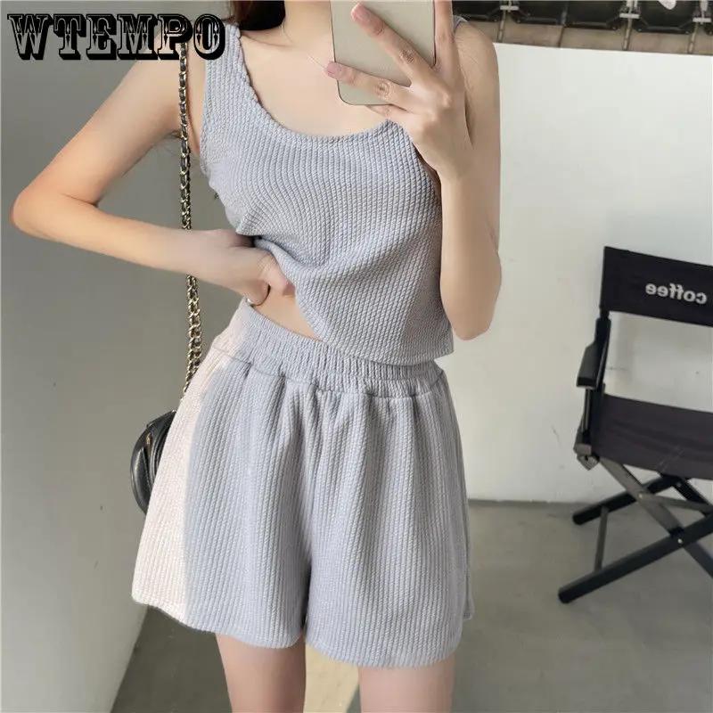 WTEMPO Sleeveless Classic Women's Matching Set Casual Summer Top and Shorts Set for Women Tracksuit Two-piece Suit Female Pajamas Matching Set