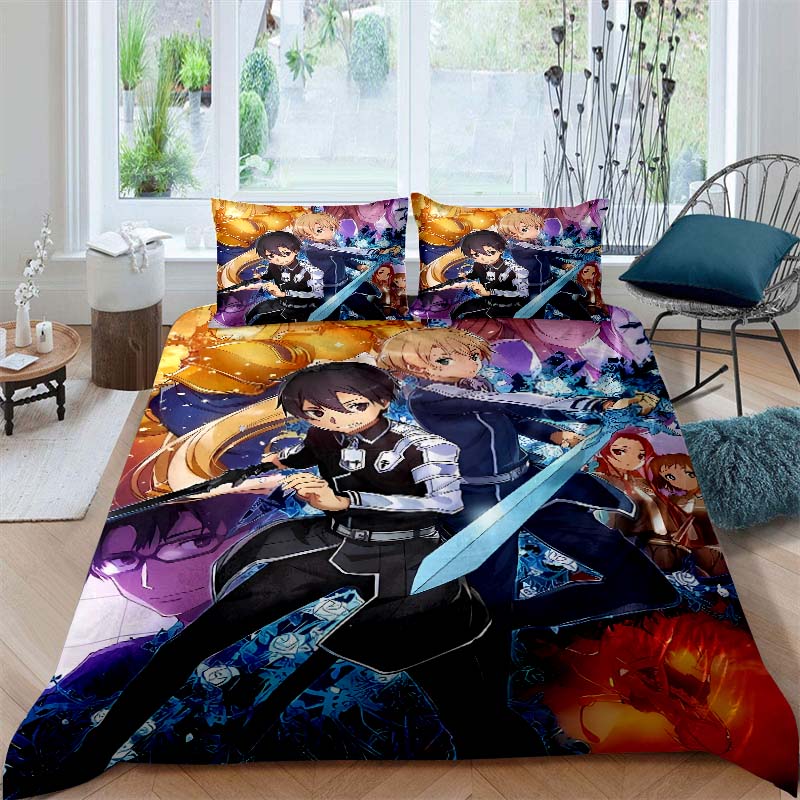 

3D Printed Sword Art Online Bedding Set, Three-Piece Set, Includes Printed Duvet Cover and Pillowcases, Adult Size65 135x200cm